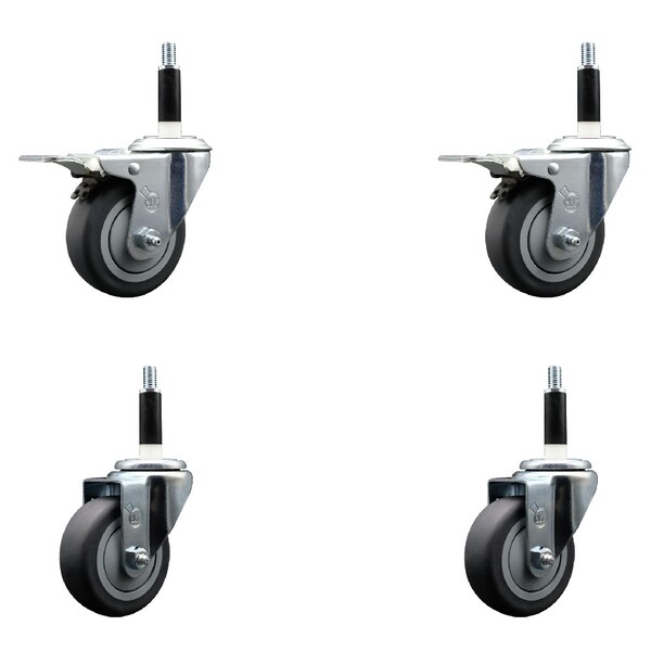 Service Caster 3.5'' Thermoplastic Rubber Swivel 7/8'' Expanding Stem Caster Set 2 Total Lock Brakes, 4PK SCC-EXTTL20S3514-TPRB-2-S-2-78 - main
